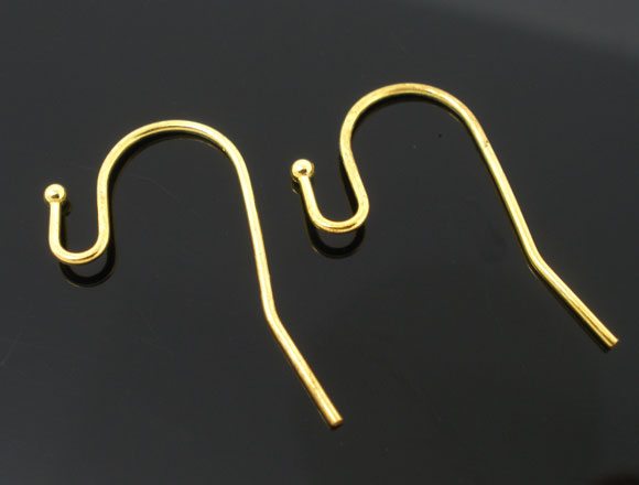 200 (100 pairs) gold plated earring blanks, Wire Fish Hook with Ball, French Hook, fin0716