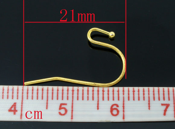 200 (100 pairs) gold plated earring blanks, Wire Fish Hook with Ball, French Hook, fin0716