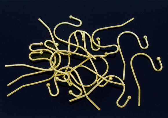 200 (100 pairs) gold plated earring blanks, Wire Fish Hook with Ball, French Hook, fin0716