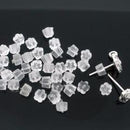 50 White Flower Tube Rubber EARRING BACKS, stoppers, 4x4mm (25 pairs) fin0409