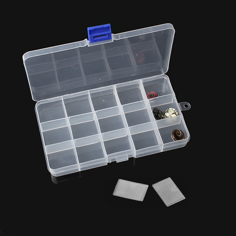 Bead Storage Box, 15 compartments in plastic box with snap closure lid 7"x4", tol0864