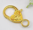 5 Large Bright GOLD Fancy HEART LOBSTER Clasps .  Decorative Design fcl0038a