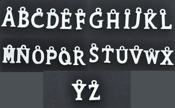 silver alphabet charms, silver letter charms