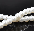 6mm BRIDAL WHITE Round Glass Pearls . long 32" strand . about 145 beads  bgl0410