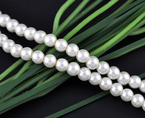 8mm WHITE Round Glass Pearl Beads, 50 beads, bgl0428