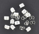 50 Small Earring Backs . Bright Silver Metal  fin0296
