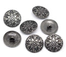 10 Metal Shank Buttons, carved flower pattern, 25mm, 1 inch diameter, GUNMETAL color but0194