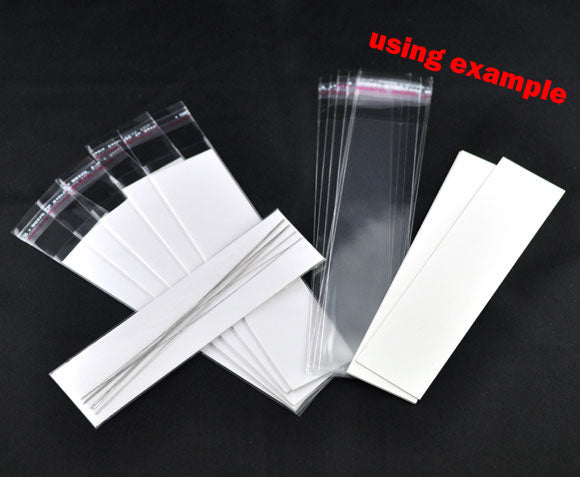 50 Resealable Self-Sealing Bags with Display Card, usable space 13.5x3.5cm (5-1/3" x 1-3/8") bulk cello jewelry bags, cellophane bag0052