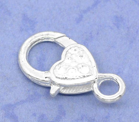 20 Bulk Large Bright Silver Plated Fancy HEART LOBSTER Clasps . Decorative Design . fcl0051b