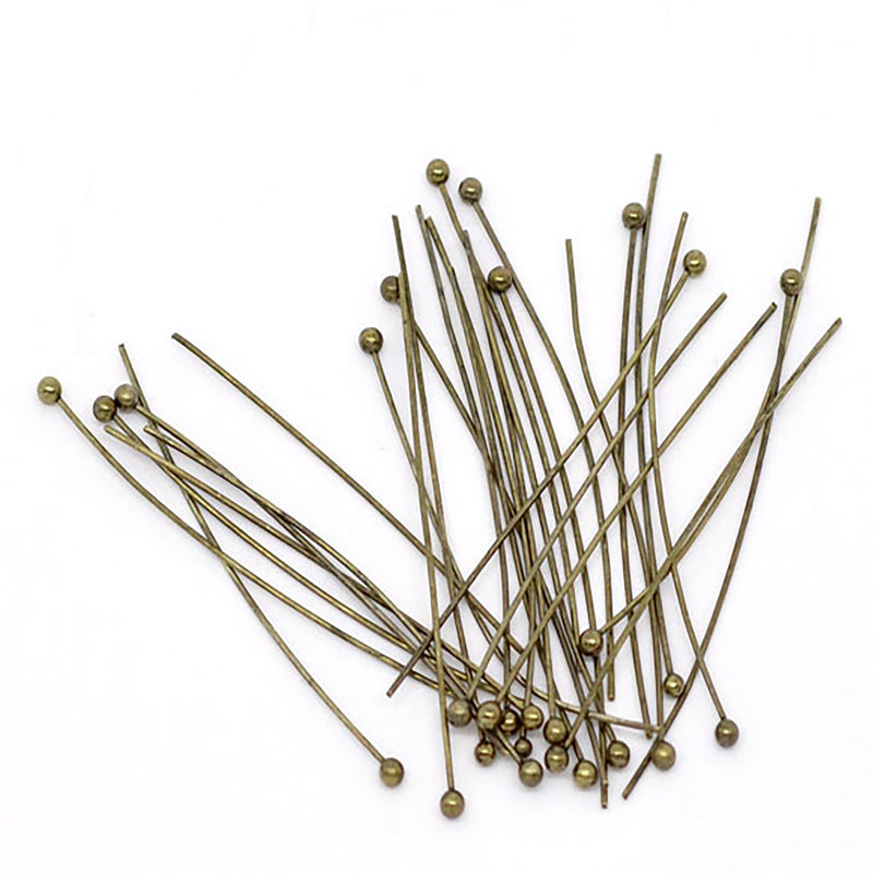50 Thin Antique Bronze High Quality Ball Head Pins, 1-5/8" long (40mm)  24 gauge . pin0030a