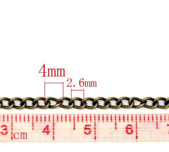 10 meters (over 32 feet)  Antiqued Bronze Oval Curb Link Chain  .  unsoldered links are 4x3mm . fch0100