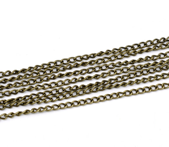 10 meters (over 32 feet)  Antiqued Bronze Oval Curb Link Chain  .  unsoldered links are 4x3mm . fch0100