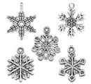 50 Silver Pewter SNOWFLAKE CHARM Pendants . mixed designs, collection as shown . chs1196