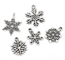 50 Silver Pewter SNOWFLAKE CHARM Pendants . mixed designs, collection as shown . chs1196