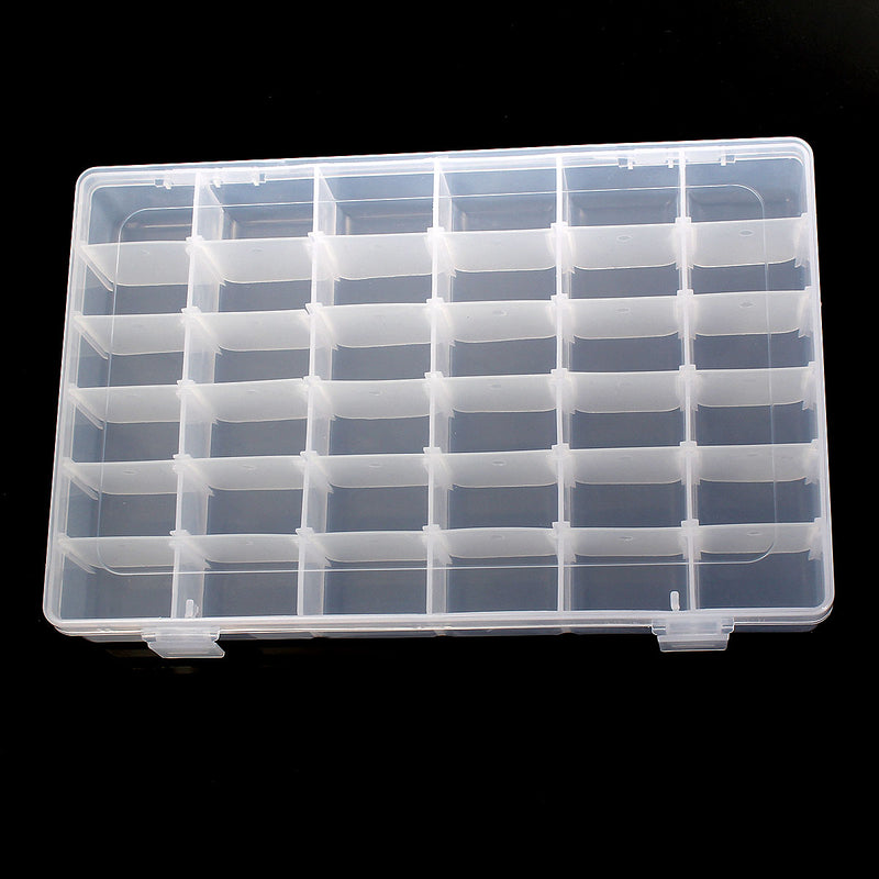 Bead Storage Box, 36 compartments in plastic box with snap closure lid 10-3/4" x 7"  tol0865