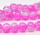 8mm Crackle Glass PINK and CLEAR Round Beads double strand. Approx 110 beads . bgl0336b