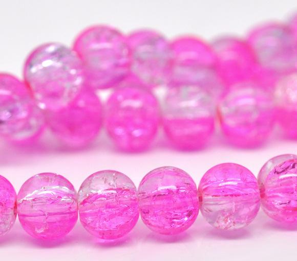 8mm Crackle Glass PINK and CLEAR Round Beads double strand. Approx 110 beads . bgl0336b