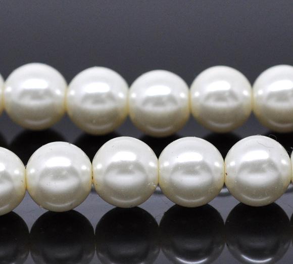 4mm OFF WHITE IVORY Round Glass Pearls . long 32" strand . about 210 beads  bgl0379