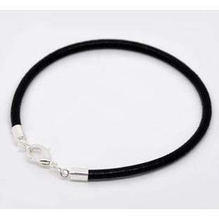 4 BLACK Cowhide Leather Cord Bracelet Blanks with Lobster Clasps, Small 7.25", 2mm thick, Lth0081