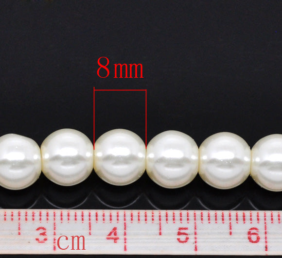 8mm IVORY Round Glass Pearl Beads, Off White Pearl Beads, 50 beads  bgl1622