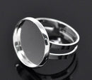 10 Silver Plated Ring Blanks with round bezel tray, fits 16mm cabochons, adjustable band, fin0402