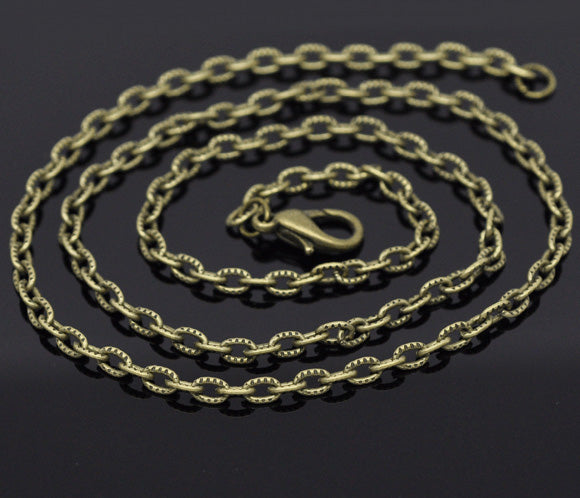 One Dozen (12) Antique Bronze Textured Cable Link Chain Necklaces 4.5x3mm    24" long FCH0005