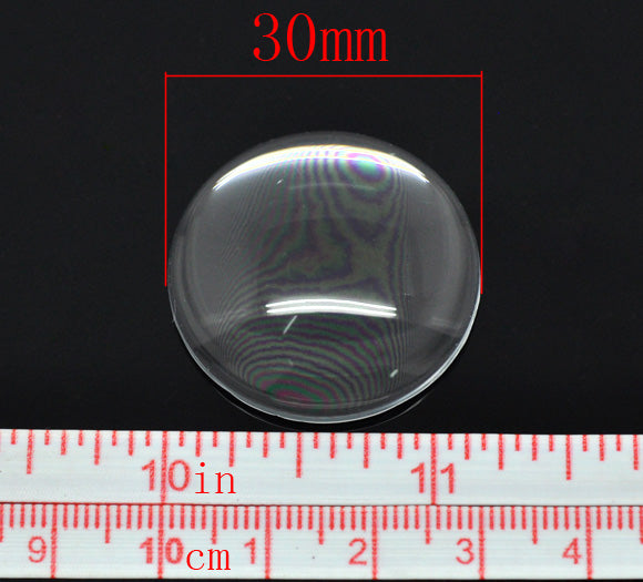 10 pieces 30mm or 1-1/4" inch Clear Glass Domed Circle Cabochons, for Bottlecaps, Pendants, Jewelry Making, Scrapbooking cab0178