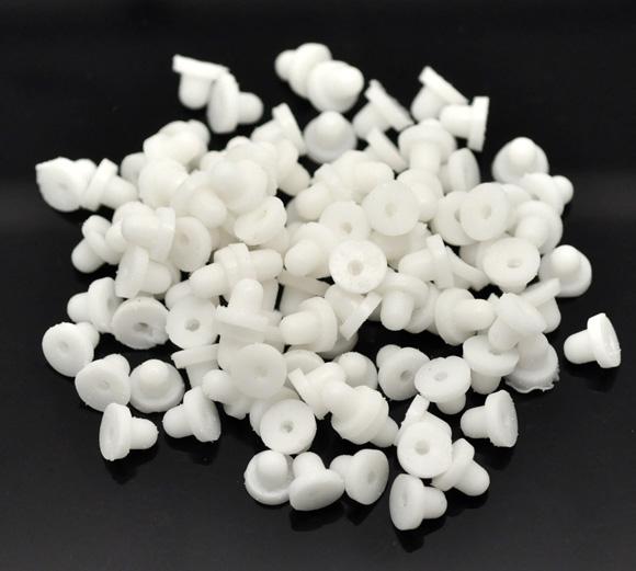 50 White Tube Rubber EARRING BACKS, stoppers, 6x6mm  (25 pairs)  fin0410