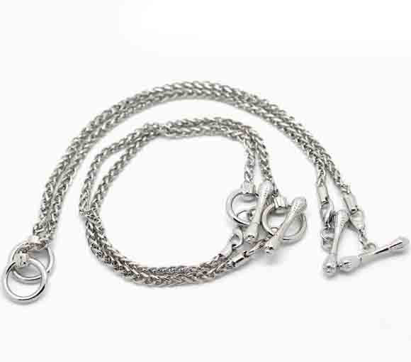 4 Silver Tone Rope Chain Bracelets with Toggle Clasp . Fits European Style Beads, 21cm (7-7/8") . add your own beads fch0106b