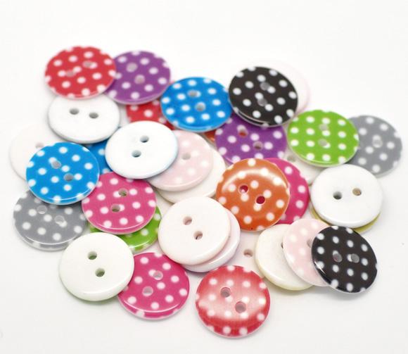 200 2-Hole POLKA DOT Resin BUTTONS Bright Colors 18mm (3/4") but0151