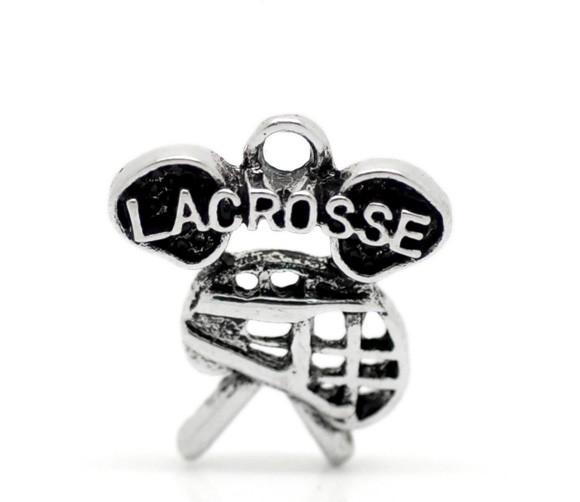 6 Silver Pewter Metal LACROSSE Sports Charm Pendants chs0364