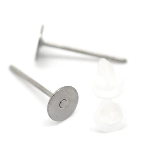 200 Stainless Steel POST Glue-On Pad Earrings with rubber backings (100 pairs) fin0275