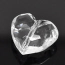 20 Large CLEAR Faceted Acrylic Lucite Hearts Beads, 1-1/8" wide, bac0250b