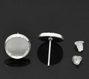 50 Silver Plated cabochon bezel setting POST back earring components, fits 10mm round inside tray fin0719