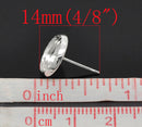 50 Silver Plated cabochon bezel setting POST back earring components, fits 10mm round inside tray fin0719