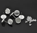 50 Silver Plated cabochon bezel setting POST back earring components, fits 10mm round inside tray fin0719