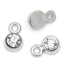 50 Clear Rhinestone Drop Charms, Channel Set Charm Pendant Drops, Dot Charms, silver metal 8mm x 5mm chs3231