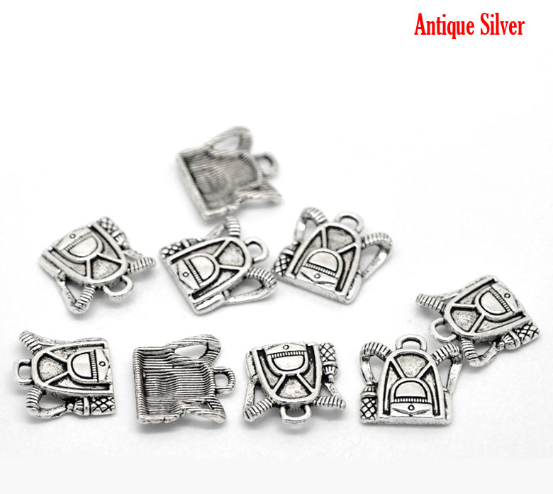 8 Antique Silver Metal BACKPACK Charm Pendants  chs1333