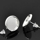 50 Silver Plated cabochon bezel setting POST back earring components, fits 12mm round inside tray fin0778