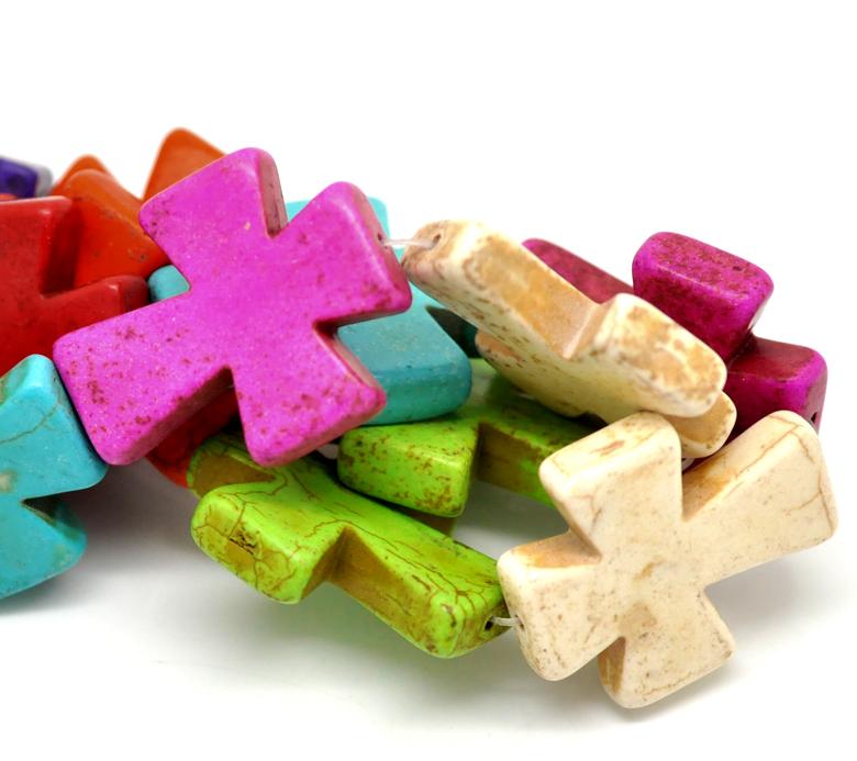 36mm Large Howlite Stone Beads MIXED COLORS Maltese CROSS  36x30mm, 11 beads, how0313