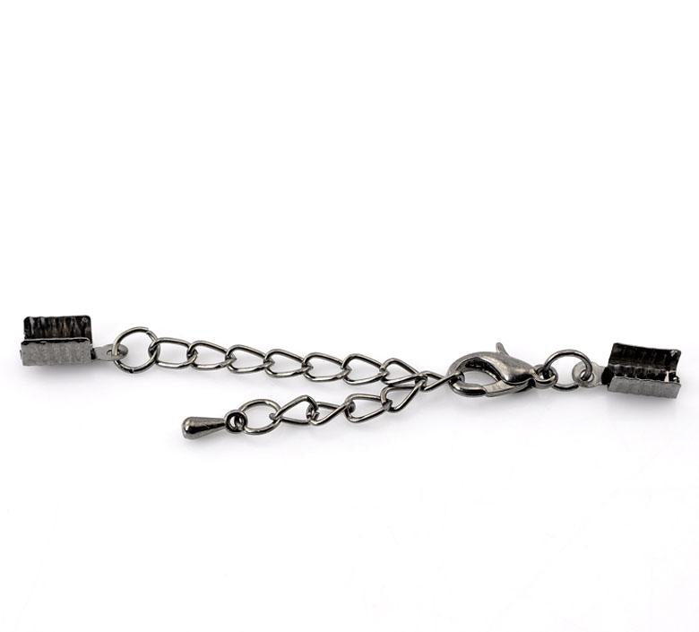 10 Necklace Bracelet Cord Extension Chains, about 2-3/4" long, gunmetal, curb link extender with finial and clasp fcl0371