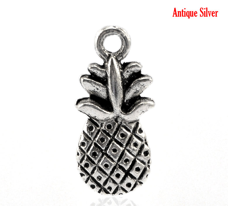 10 Silver PINEAPPLE Charms, Antique Silver Tone Pendants, symbol of hospitality, chs1891