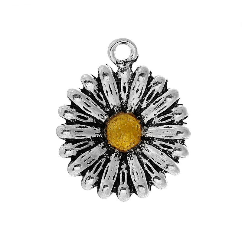5 Two-tone SUNFLOWER Charm Pendants, Daisy Charms, chs0779a