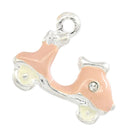 2 Silver Plated Enamel PINK SCOOTER with Rhinestones Charm Pendants. CHE0043