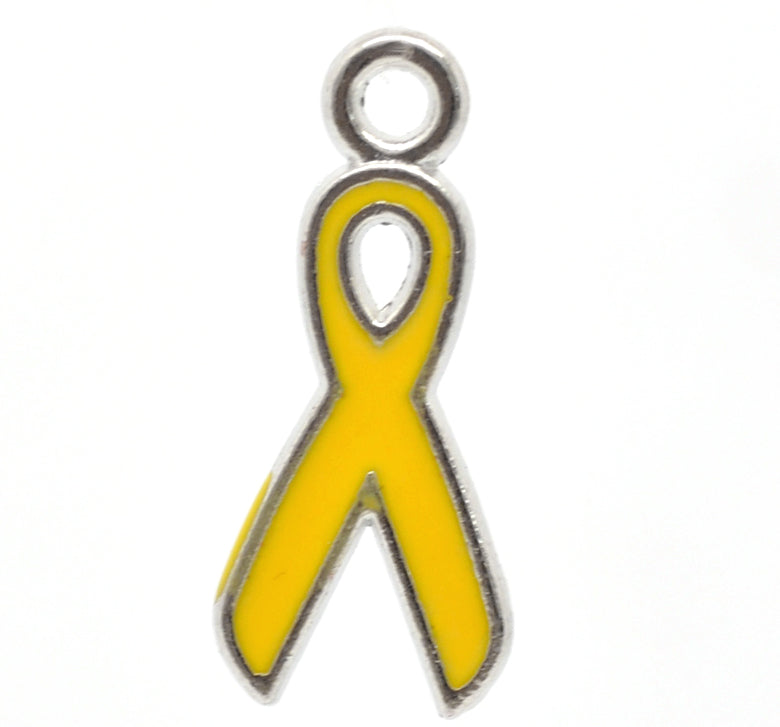 10 YELLOW AWARENESS RIBBON Charms, Silver with Yellow Enamel, 20mm, chs3301