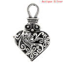 4 Antiqued Silver Tone FILIGREE HEART Charm Pendants  CHS0030