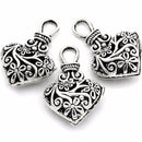 4 Antiqued Silver Tone FILIGREE HEART Charm Pendants  CHS0030