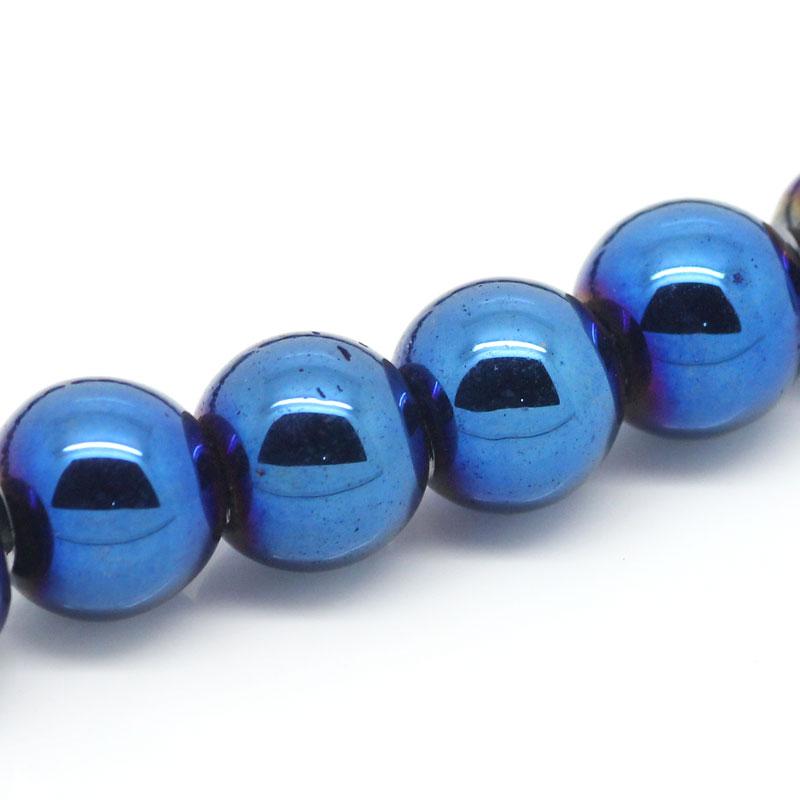 8mm Round Hematite PEACOCK BLUE Gemstone Beads full strand ghe0015