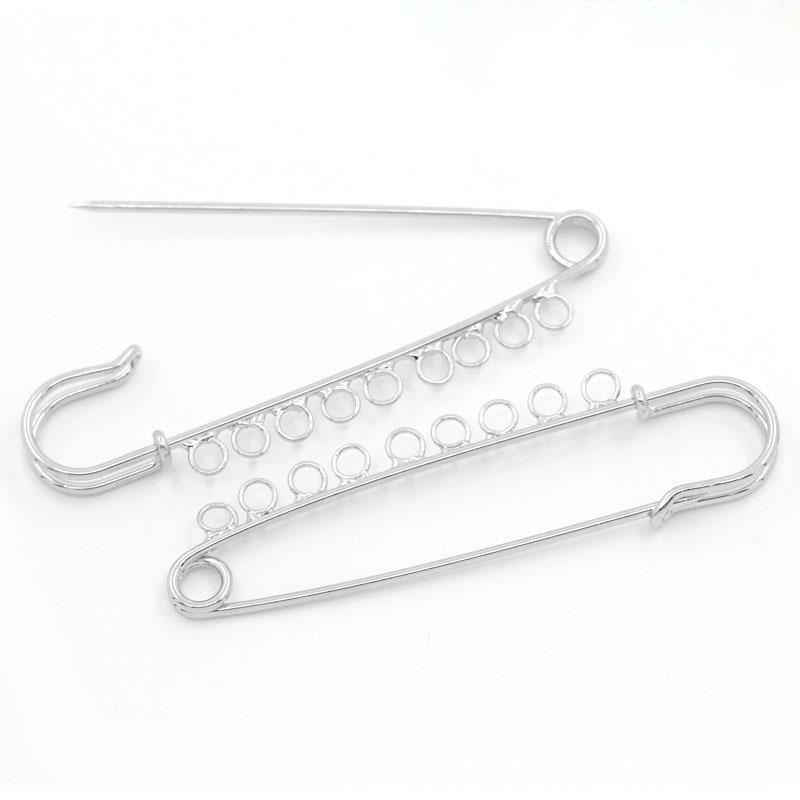 5 Silver Safety Pins with Eyeholes for Brooches, Brooch Stick Pin, 3" long, pin0098