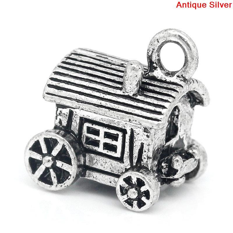 4 COVERED WAGON Charms, Western Theme Charms, Travel Charms, Silver Tone Pewter Pendants, chs2077